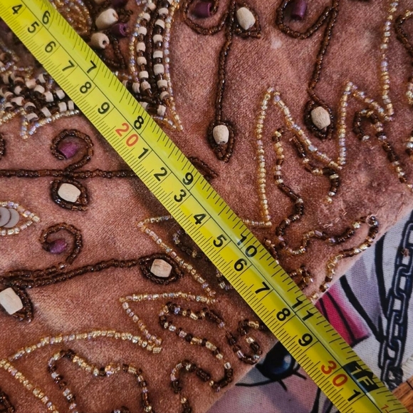 Vintage Y2k Boho Whimsigoth LeChateau Brown Tan Embroidered Beaded shoulder bag - Picture 5 of 15